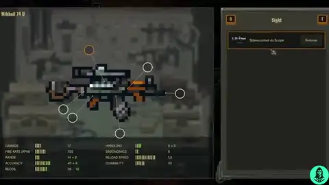 Scavland gunsmith: Mikhail 74 U attachment slots and sight menu