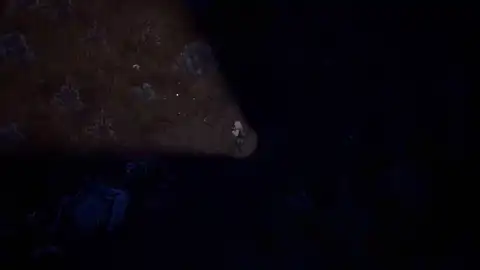 Scavland night flashlight cone while moving through darkness