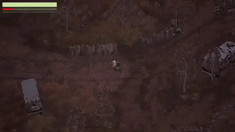 Scavland overworld travel on a Zalesye dirt road between wrecks