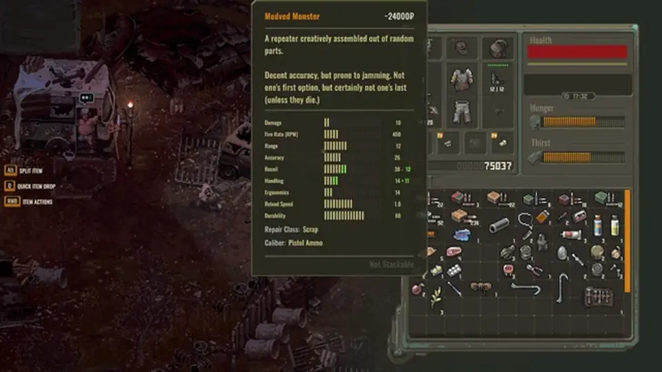 Scavland weapon inspect tooltip on Medved Monster with jam note and stats
